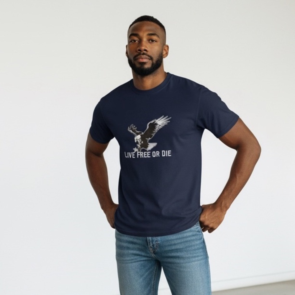Rapdom Men’s T-shirt Navy Live Free Or Die Short Sleeve Shirt-XXL NWT